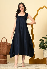 MIDNIGHT LINEN COWL DRESS